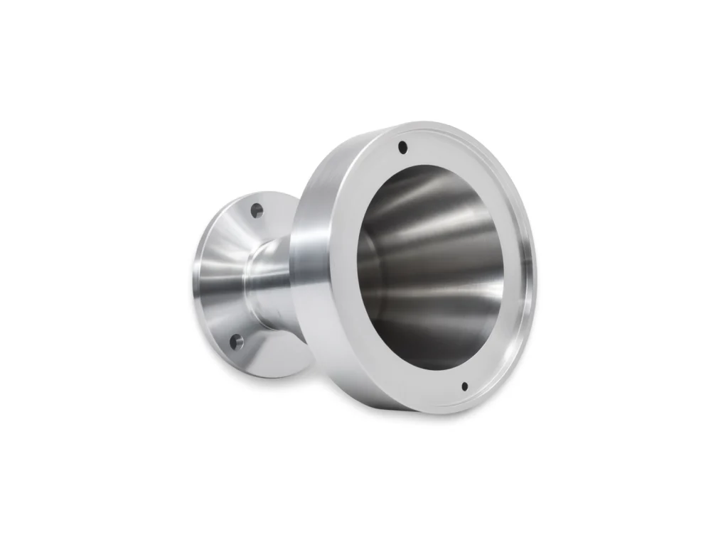 Difference Between 6061 and 6063 Aluminum, flared flange transition fitting used to illustrate surface finish, hardness and post-processing gaps covered in the Difference Between 6061 and 6063 Aluminum comparison for precision fluid connection components